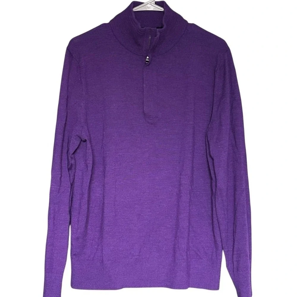 Banana Republic 100% Merino Wool Quarter Zip Sweater Men's Large Purple Pullover